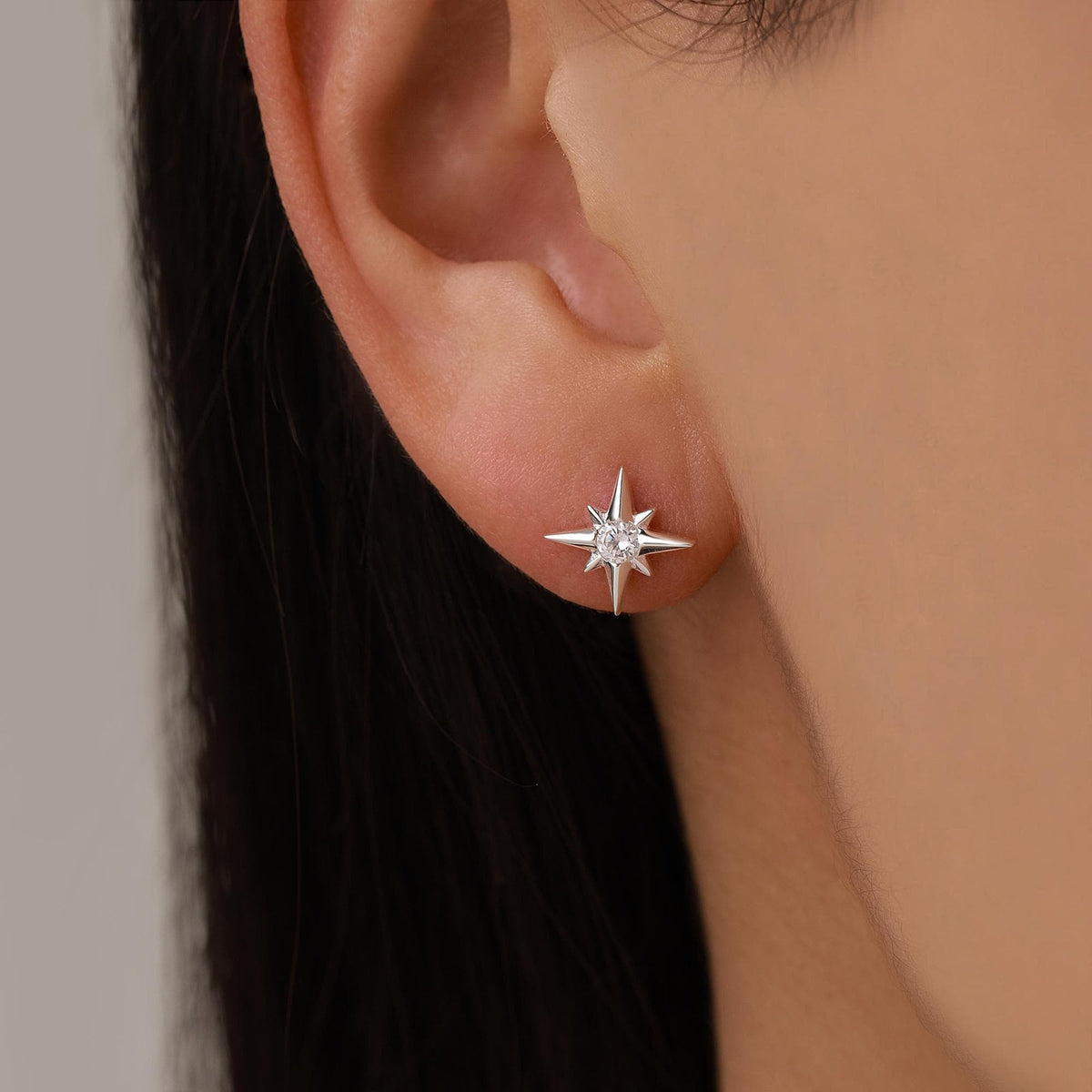 Sterling Silver Starburst CZ Stud Earrings