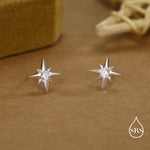 Sterling Silver Starburst CZ Stud Earrings