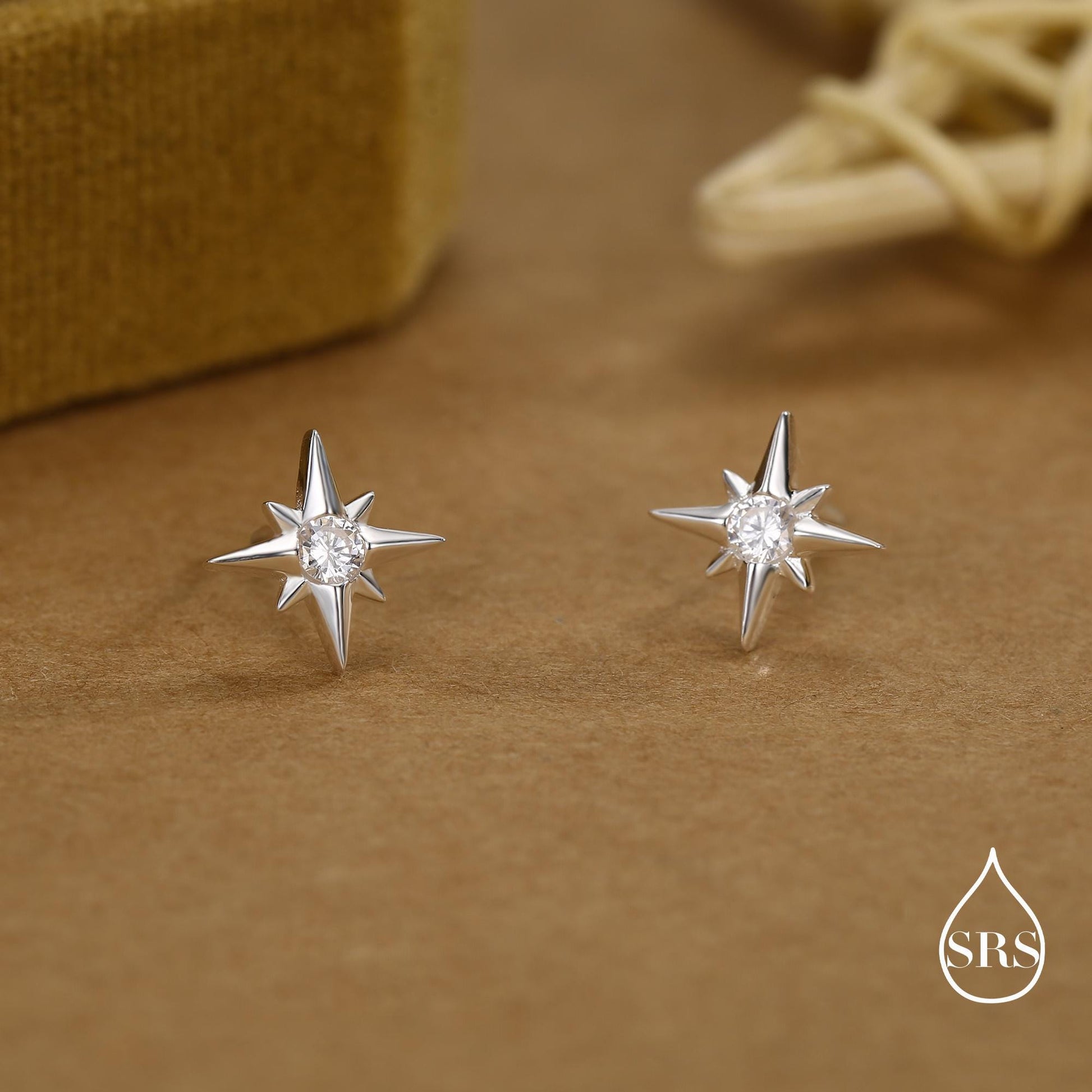 Sterling Silver Starburst CZ Stud Earrings