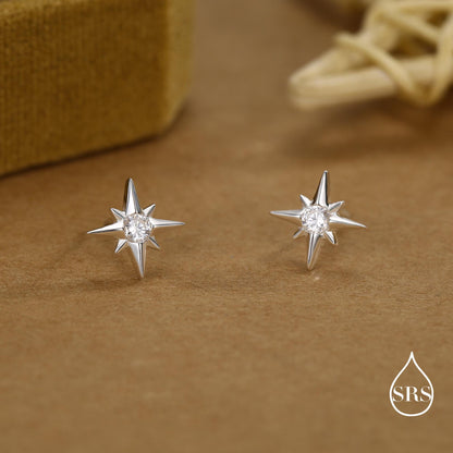 Sterling Silver Starburst CZ Stud Earrings