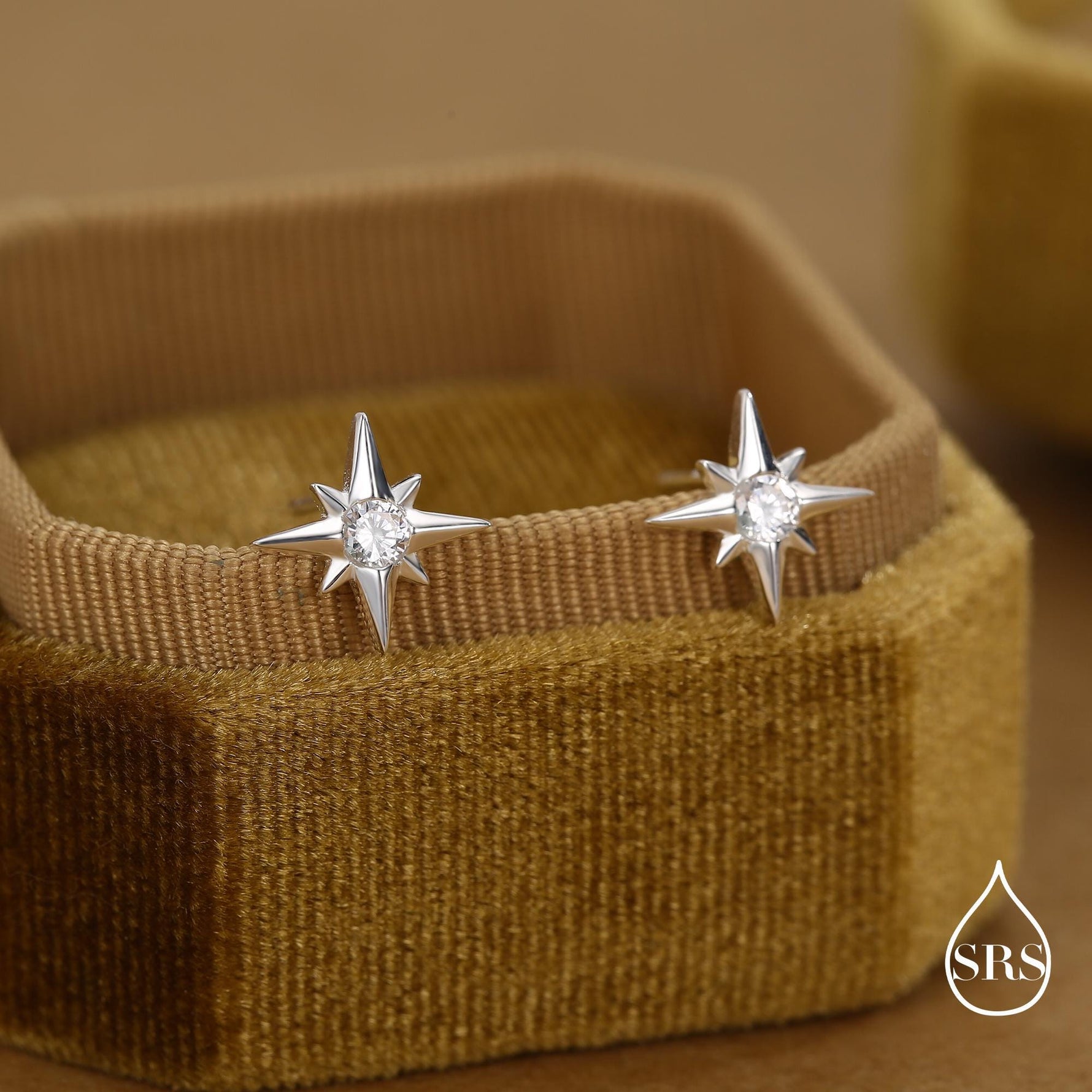 Sterling Silver Starburst CZ Stud Earrings