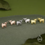 Small Pair of Highland Cow 18G Screw Back Earrings in Sterling Silver, Animal Earrings