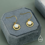 Opal and Circle Drop Hook Earrings in Sterling Silver, Delicate Fire Opal Geometric Earrings, Opal Coin Earrings