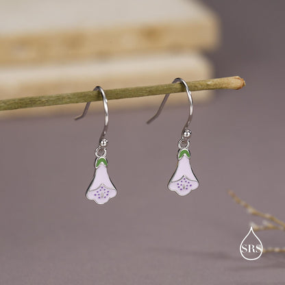 Sterling Silver Enamel Foxglove Flower Drop Earrings