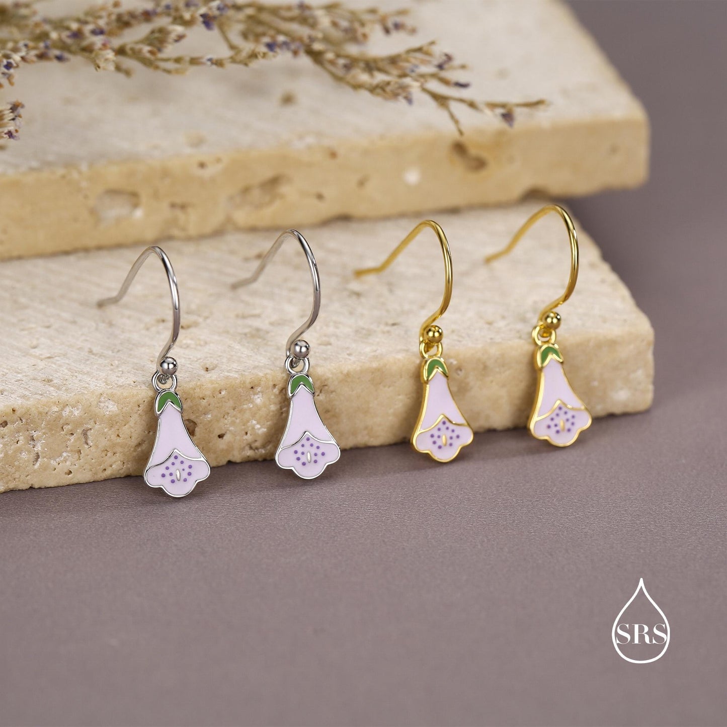 Sterling Silver Enamel Foxglove Flower Drop Earrings