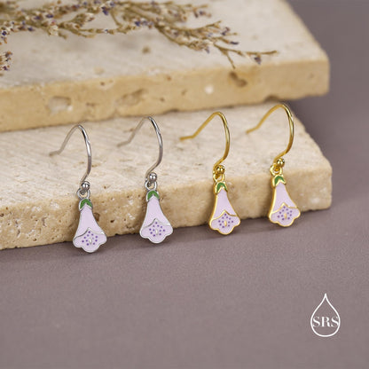 Sterling Silver Enamel Foxglove Flower Drop Earrings