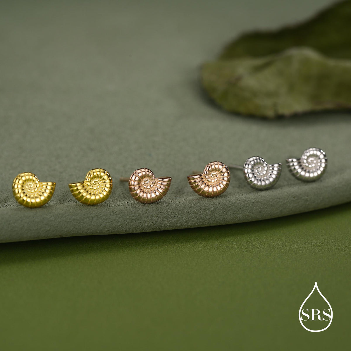 Sterling Silver Ammonite Shell Stud Earrings - Cute Fun, Whimsical - Sea Ocean Theme - Nature Inspired