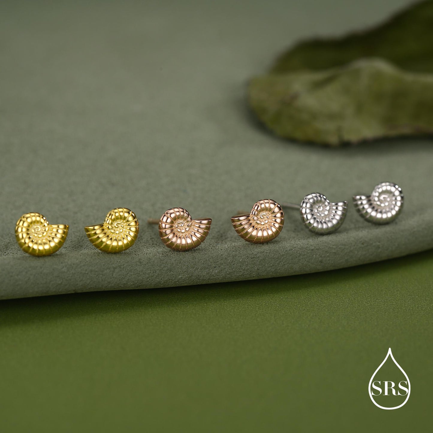 Sterling Silver Ammonite Shell Stud Earrings - Cute Fun, Whimsical - Sea Ocean Theme - Nature Inspired