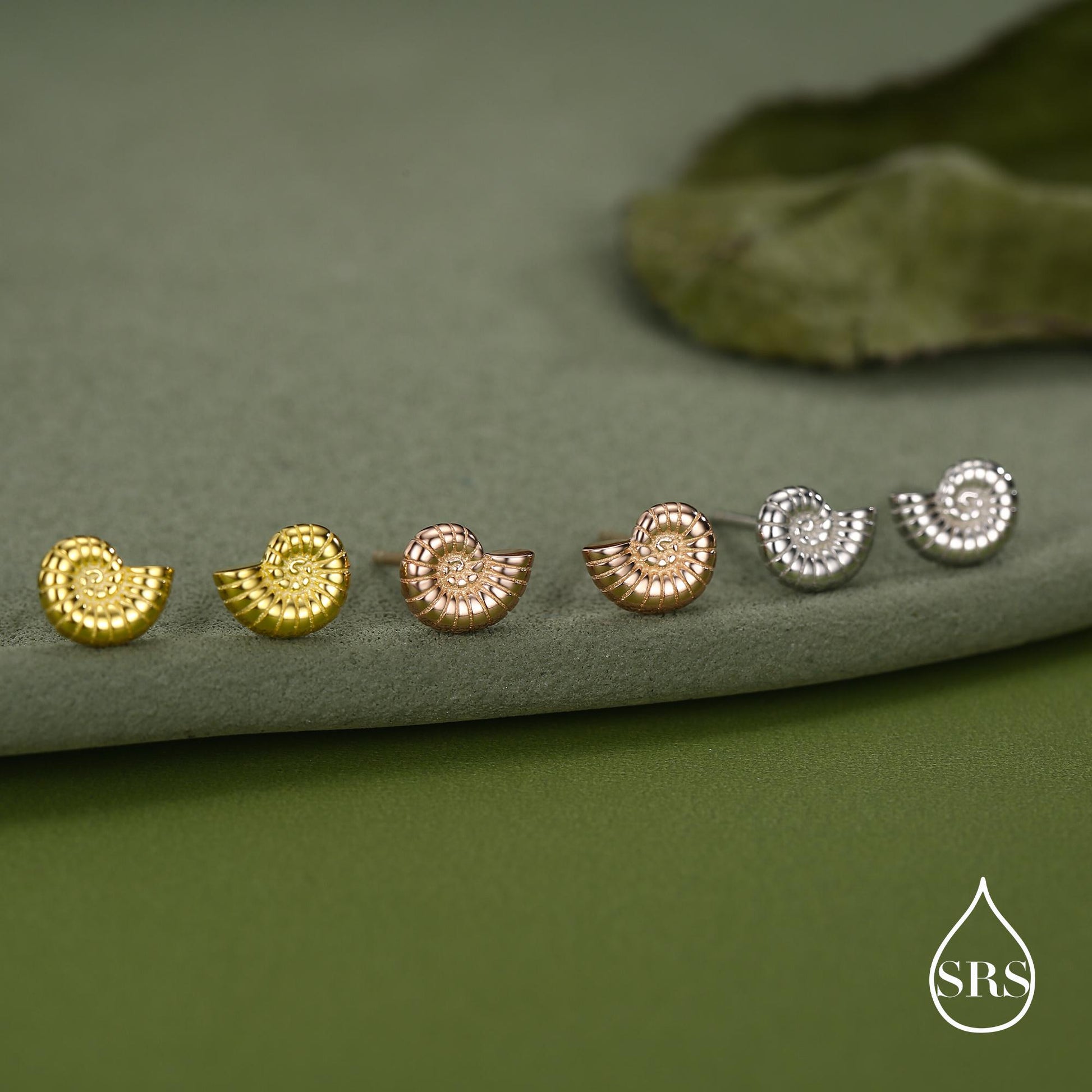 Sterling Silver Ammonite Shell Stud Earrings - Cute Fun, Whimsical - Sea Ocean Theme - Nature Inspired