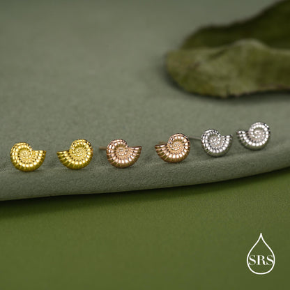 Sterling Silver Ammonite Shell Stud Earrings - Cute Fun, Whimsical - Sea Ocean Theme - Nature Inspired