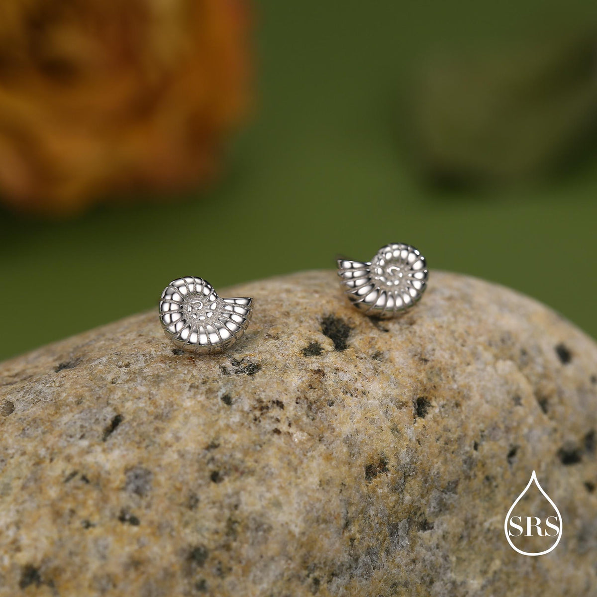 Sterling Silver Ammonite Shell Stud Earrings - Cute Fun, Whimsical - Sea Ocean Theme - Nature Inspired