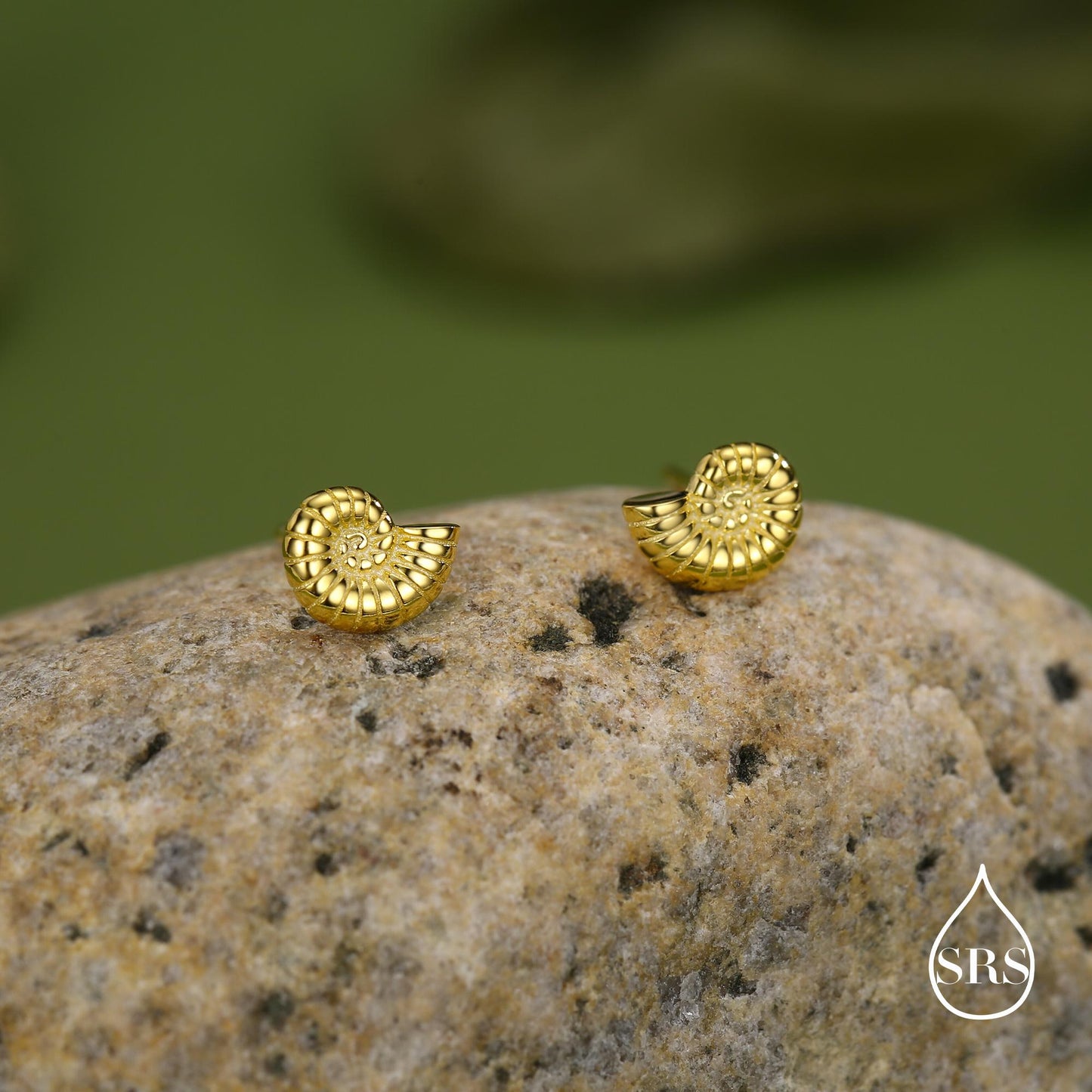 Sterling Silver Ammonite Shell Stud Earrings - Cute Fun, Whimsical - Sea Ocean Theme - Nature Inspired