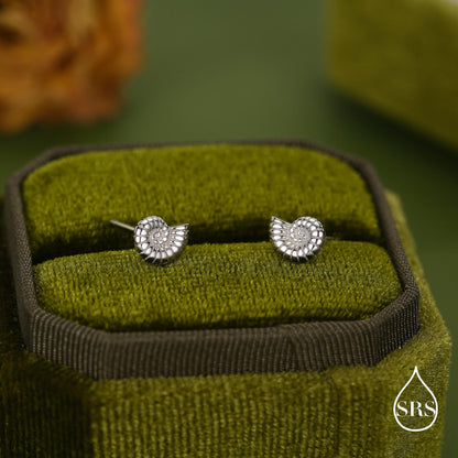 Sterling Silver Ammonite Shell Stud Earrings - Cute Fun, Whimsical - Sea Ocean Theme - Nature Inspired