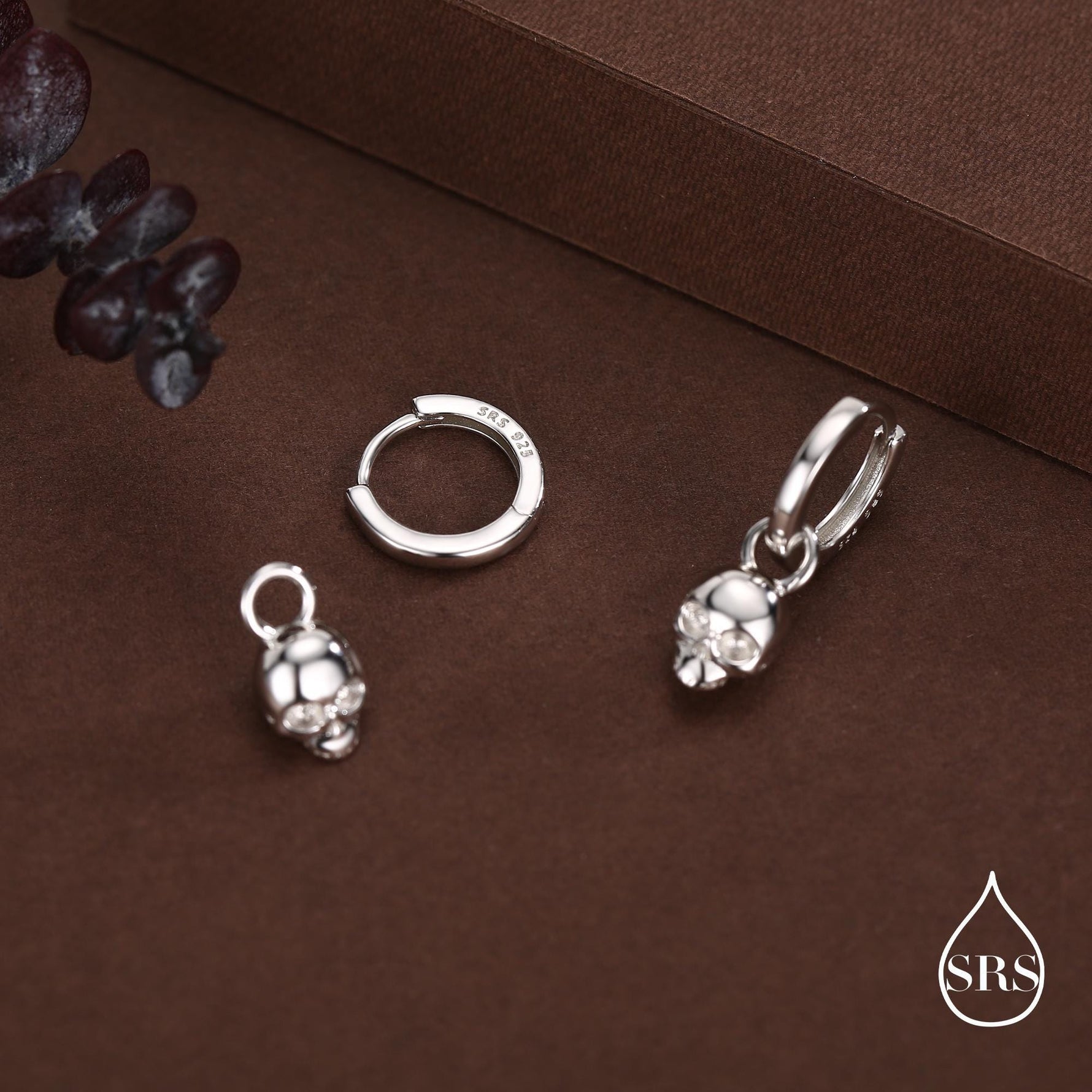 Sterling Silver Tiny Skull Hoop Earrings, 8mm Hoops, Detachable Charm Hoop Earrings, Silver or Gold, Interchangeable