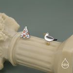 Sterling Silver Mismatched Pizza Slice and Seagull Stud Earrings – Fun Food & Bird Jewellery