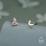 Sterling Silver Mismatched Pizza Slice and Seagull Stud Earrings – Fun Food & Bird Jewellery