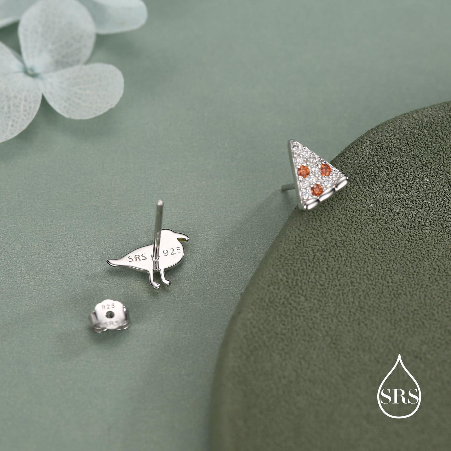Sterling Silver Mismatched Pizza Slice and Seagull Stud Earrings – Fun Food & Bird Jewellery