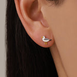 Tiny Sterling Silver Seagull Bird Stud Earrings, Enamel Coated Seagull Bird Earrings, Nature Inspired Animal Earrings, Seagull Stud