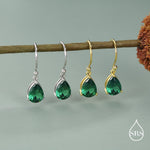 Emerald Green Pear Cut CZ Drop Earrings in Sterling Silver, Silver or Gold, Minimalist Droplet Dangle Earrings, Drop Earrings