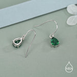 Emerald Green Pear Cut CZ Drop Earrings in Sterling Silver, Silver or Gold, Minimalist Droplet Dangle Earrings, Drop Earrings