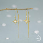 CZ Starburst U Shape Threader Earrings in Sterling Silver