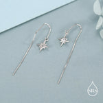CZ Starburst U Shape Threader Earrings in Sterling Silver