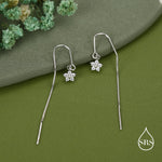 Sterling Silver CZ Flower U Shape Threader Earrings