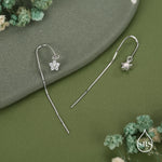 Sterling Silver CZ Flower U Shape Threader Earrings