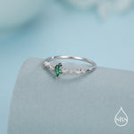 Vintage Inspired Emerald Green CZ Ring in Sterling Silver, Marquise Ring, Delicate Emerald Ring, Size US 5 - 8