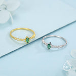 Vintage Inspired Emerald Green CZ Ring in Sterling Silver, Marquise Ring, Delicate Emerald Ring, Size US 5 - 8