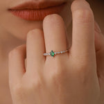 Vintage Inspired Emerald Green CZ Ring in Sterling Silver, Marquise Ring, Delicate Emerald Ring, Size US 5 - 8