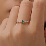 Vintage Inspired Emerald Green CZ Ring in Sterling Silver, Marquise Ring, Delicate Emerald Ring, Size US 5 - 8