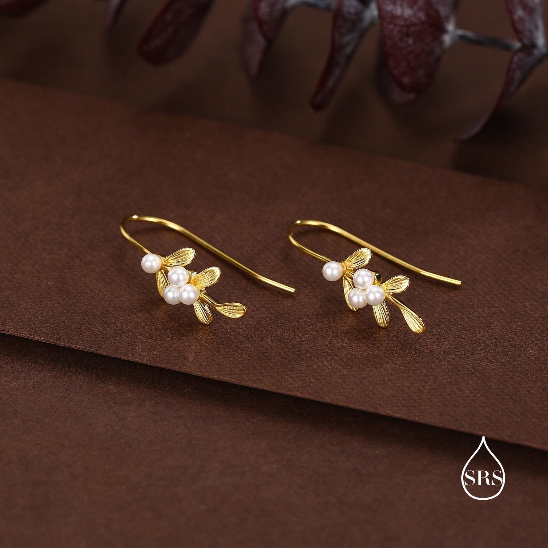 Pearl Mistletoe Hook Earrings