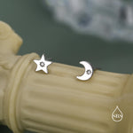 Tiny Moon and Star Mismatched Stud Earrings in Sterling Silver, Silver, Gold or Rose Gold, Small Star Earrings, Celestial Jewellery