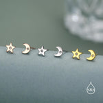 Tiny Moon and Star Mismatched Stud Earrings in Sterling Silver, Silver, Gold or Rose Gold, Small Star Earrings, Celestial Jewellery