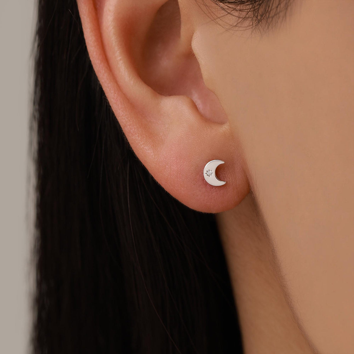Tiny Moon and Star Mismatched Stud Earrings in Sterling Silver, Silver, Gold or Rose Gold, Small Star Earrings, Celestial Jewellery