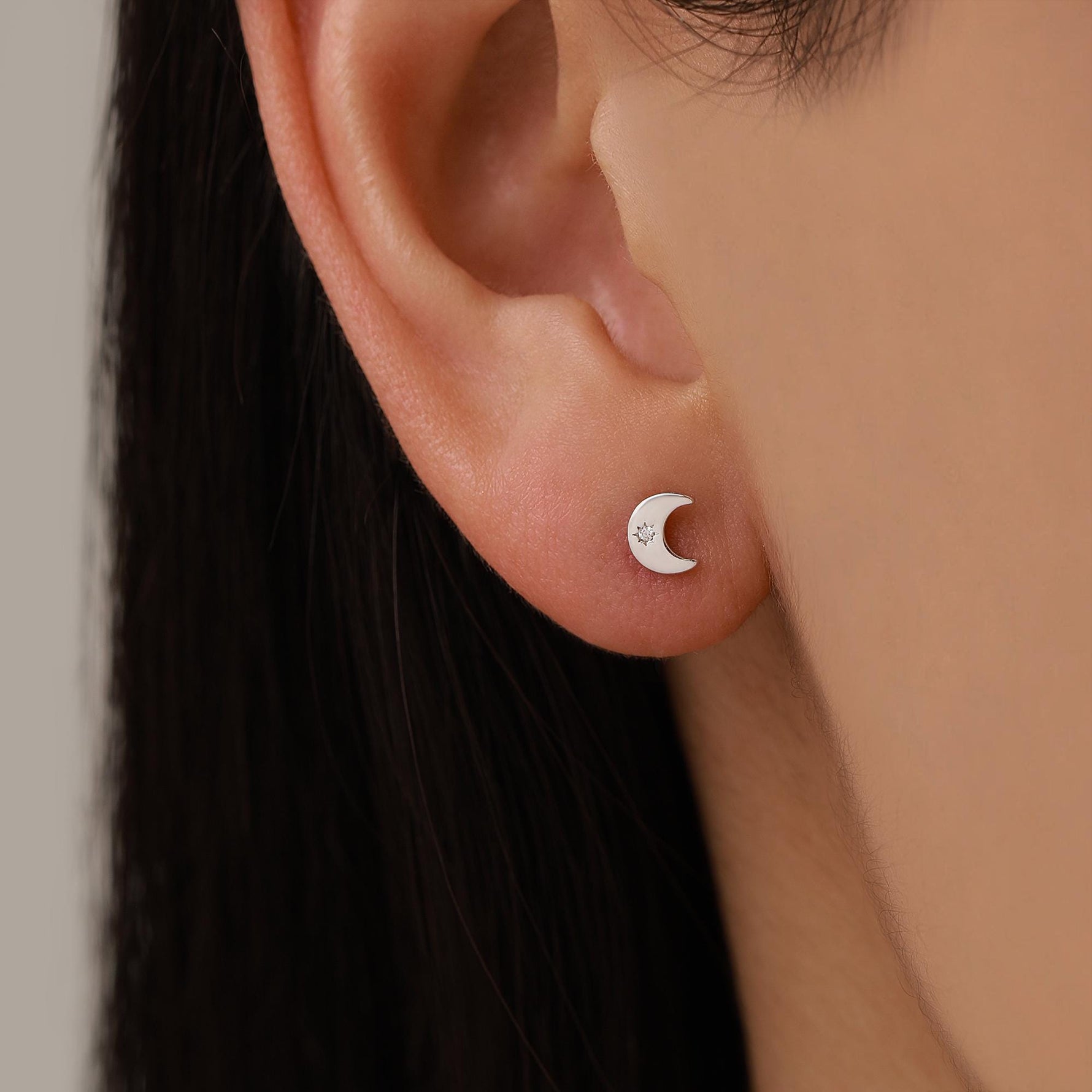 Tiny Moon and Star Mismatched Stud Earrings in Sterling Silver, Silver, Gold or Rose Gold, Small Star Earrings, Celestial Jewellery