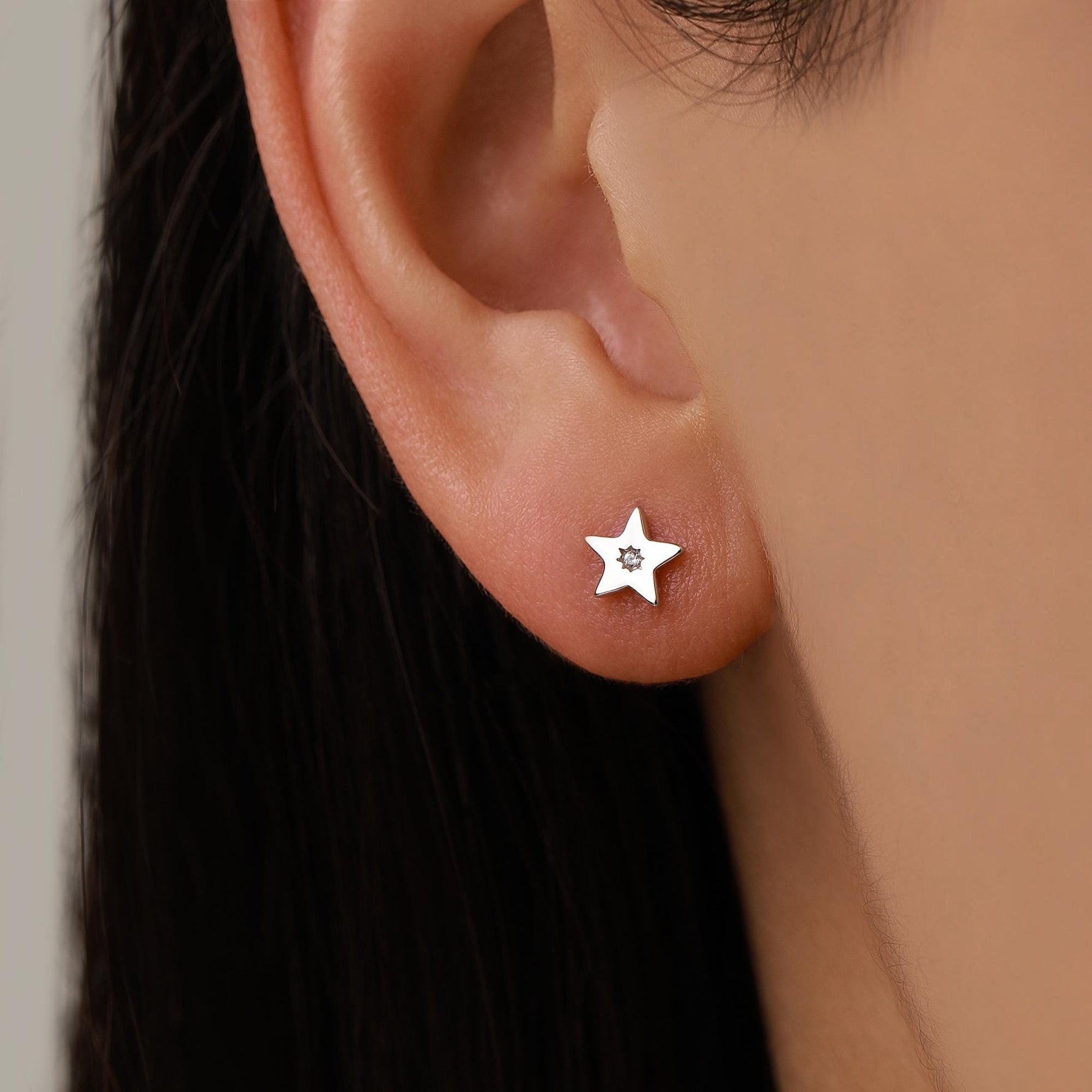 Tiny Star with Starburst Stud Earrings in Sterling Silver, Silver, Gold or Rose Gold, Small Star Earrings, Celestial Jewellery