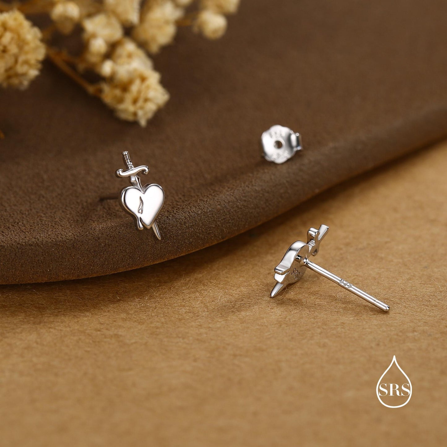 Sterling Silver Dagger Heart Stud Earrings