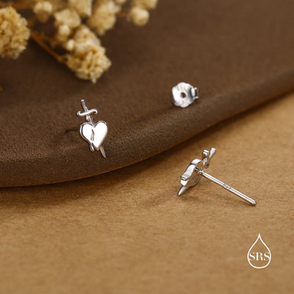 Sterling Silver Dagger Heart Stud Earrings