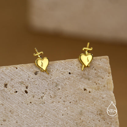 Sterling Silver Dagger Heart Stud Earrings