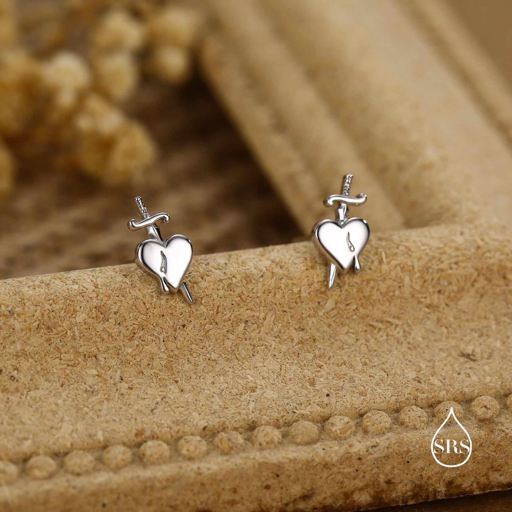 Sterling Silver Dagger Heart Stud Earrings