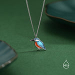 Sterling Silver Enamel Kingfisher Necklace, Bird Necklace