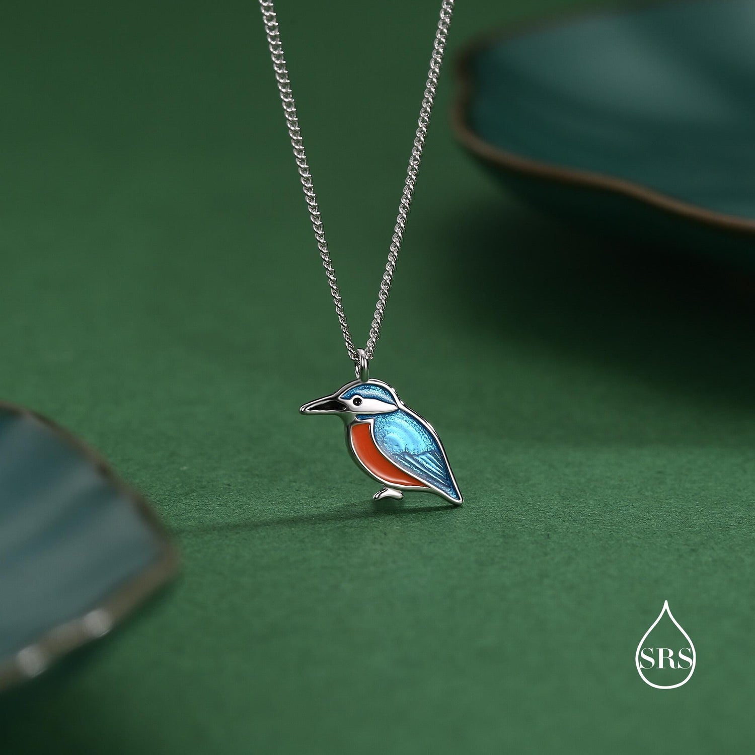 Sterling Silver Enamel Kingfisher Necklace, Bird Necklace