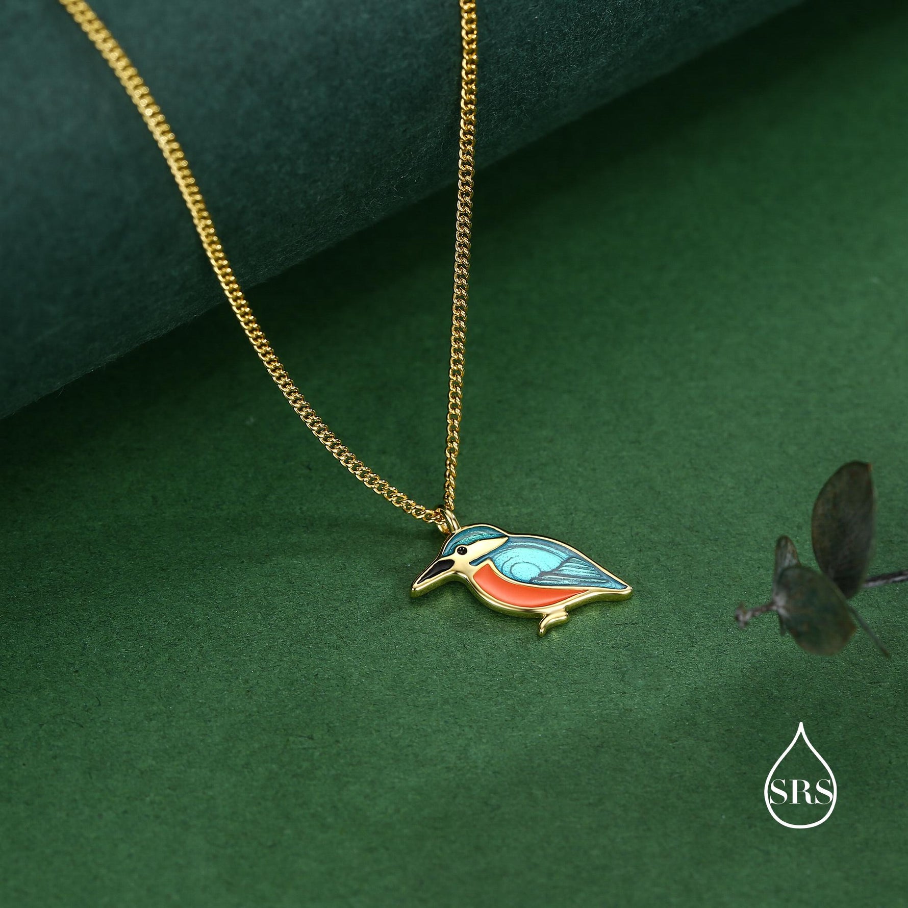 Sterling Silver Enamel Kingfisher Necklace, Bird Necklace