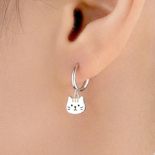 Super Cute Cat Huggie Earrings in Sterling Silver - Cute Cat Huggie Hoops, Cat Lover Gift, Cat Mum Gift, Cat Hoop Earrings