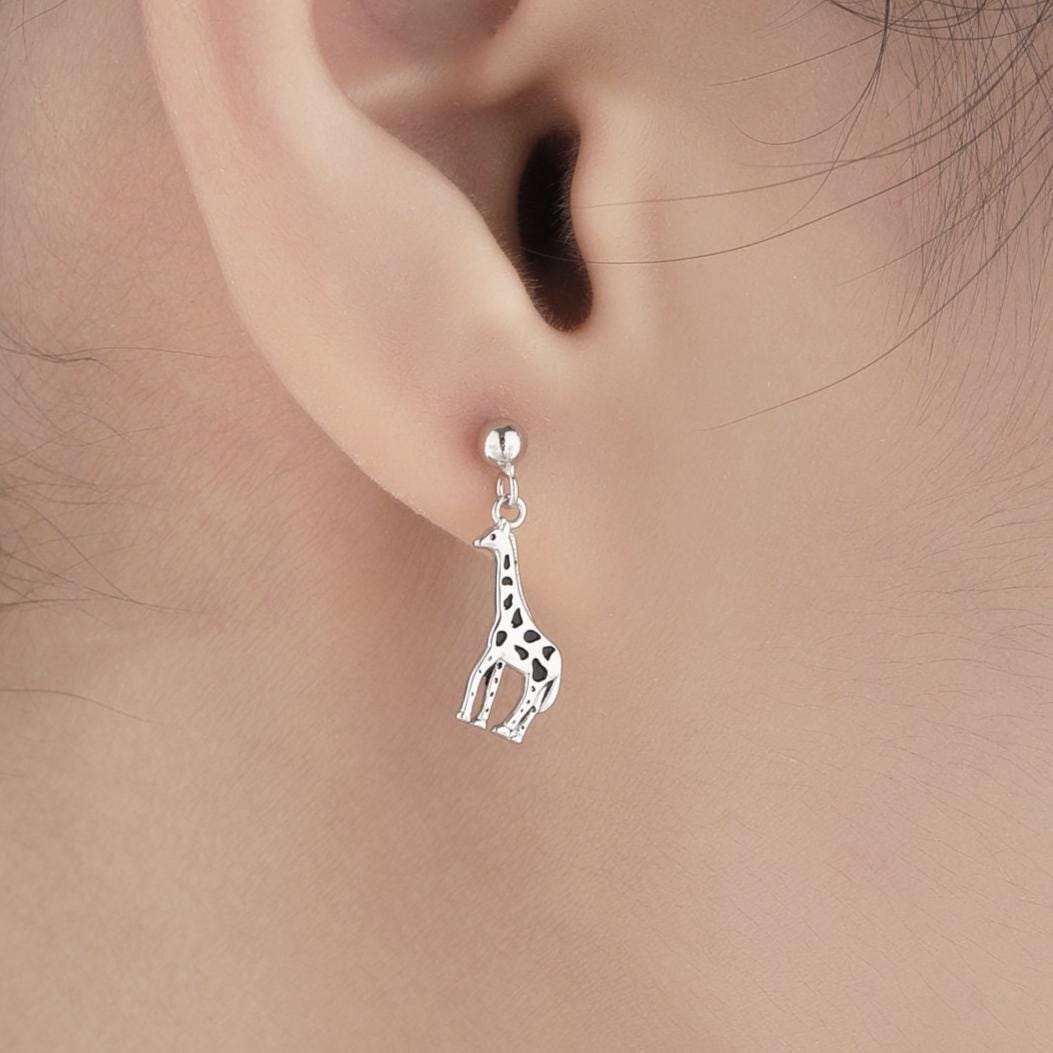 Giraffe Drop Stud Earrings in Sterling Silver, Silver or Gold, Giraffe Dangle Earrings, Giraffe Drop Earrings, Sterling Silver Giraffe