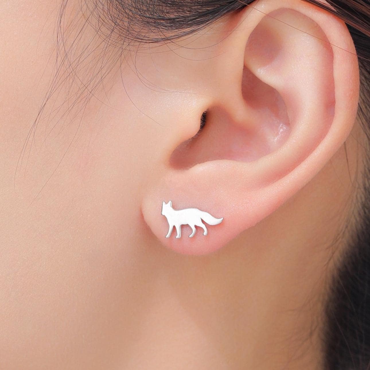 Tiny Fox Stud Earrings in Sterling Silver, Cute Fun Quirky, Silver Gold or Rose Gold, Gift for Her, Animal Lover, Nature Inspired