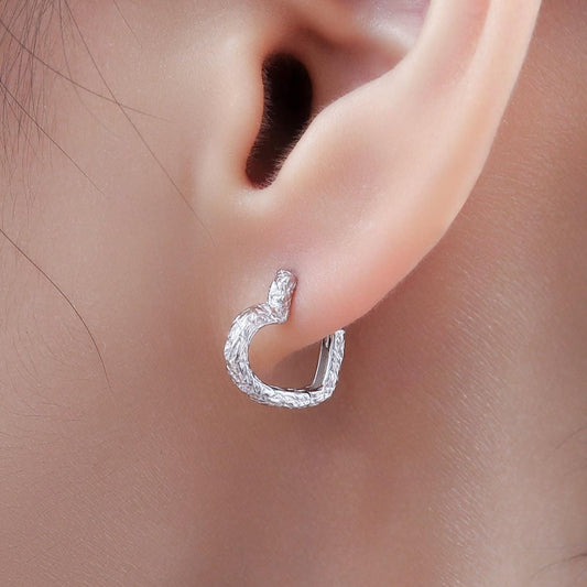 Hammered Finish Heart Huggie Hoop Earrings in Sterling Silver, Silver, Gold or Rose Gold, Minimalist Geometric Design