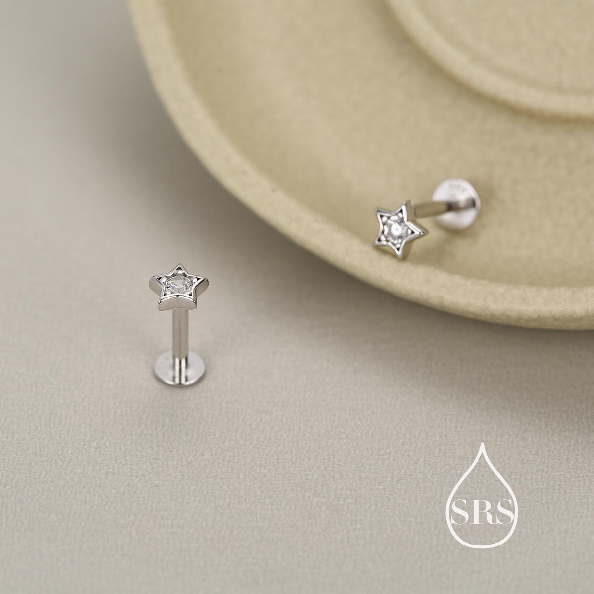 Sterling Silver Tiny CZ Star 16g Flat Back Stud Earrings UK